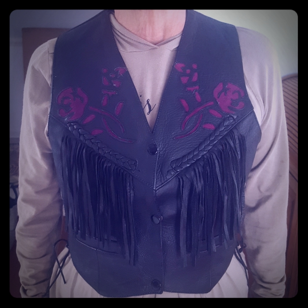 Genuine leather motorcycle vest.